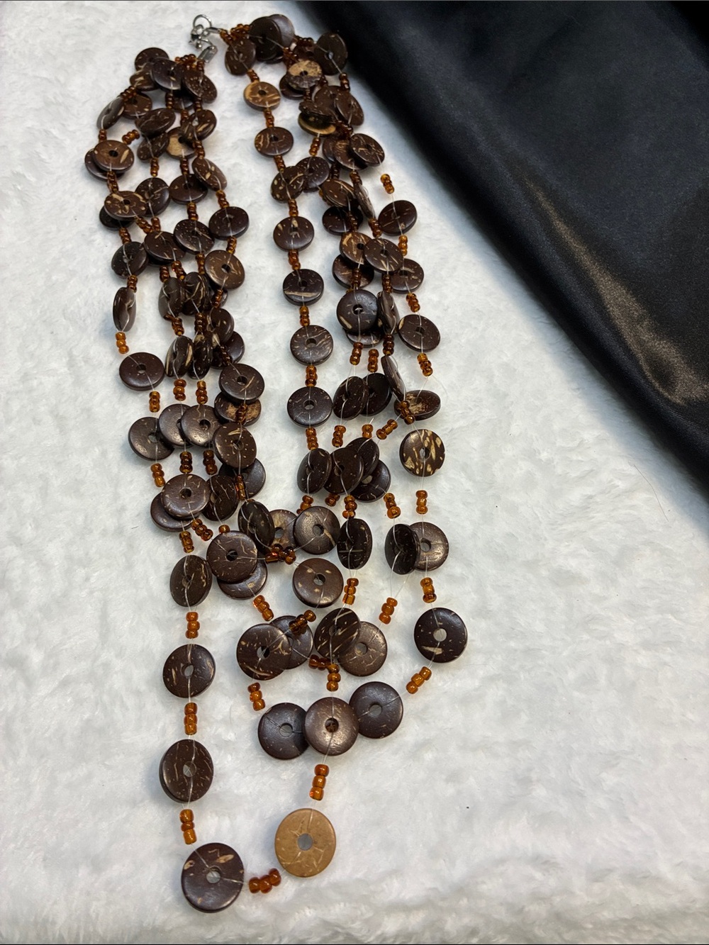 Handcrafted Brown Coconut Button Multi-Strand Necklace